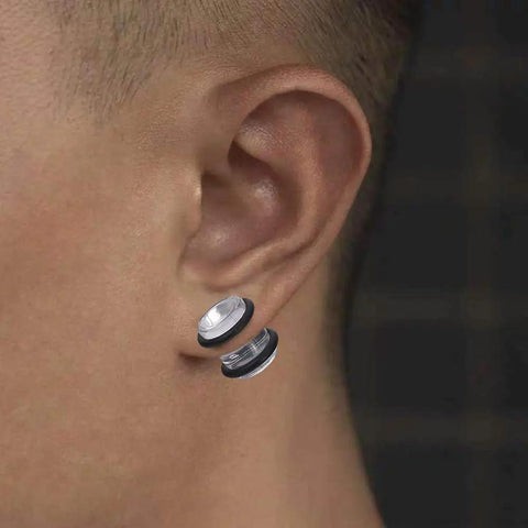 Man wearing Dope Ear Stretching Kit With Acrylic Tapers And Silicone Tunnels, 36 Pieces 00G To 20mm Big Gauge Expander Set