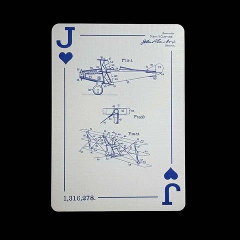 Gearhead Approved Engineering Drawing Playing Cards For Engineers Gift Set With 52 Patent Art Cards Featuring Mechanical Electrical Civil And Aerospace Designs For Graduation Fathers Day And College Gift For Him, featuring Jack of Hearts with airplane patent art