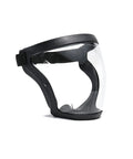 Side view of Anti Fog Clear Face Shield For Adults Glasses Friendly Plastic Shield With Full Face Protection Durable Clear Shield That Stays Fog Free Easy To Clean Black Frame
