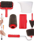 Zero Sweat Nine Piece Paint Roller Set For Walls includes rollers, tray, and pour jug for easy painting without mess.