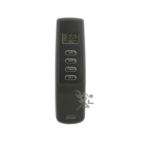 LCD Fireplace Remote Control With 4 Button On Off Timer Set, displaying temperature and control buttons on front view