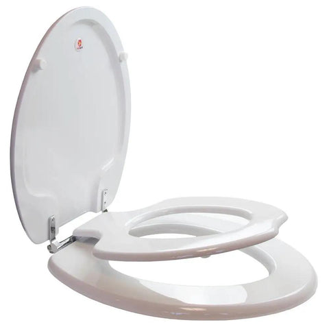 Elongated Toilet Seat For Adults And Kids With Chromed Metal Hinges White Kid Friendly Safe Toddler Ring That Never Pulls Off