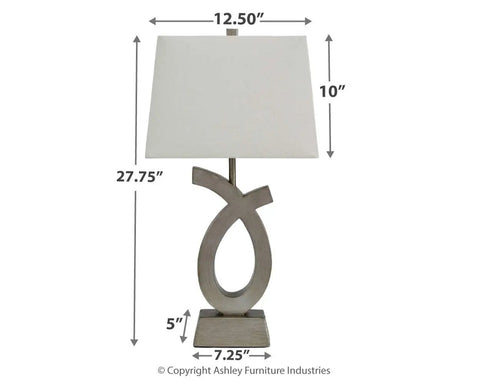 Modern 28 Inch Art Sculpted Table Lamp Two Pack in Silver Finish With White Rectangular Shade Resin Base Lit Living Room Lighting And Bedroom Decor Set Of Two.