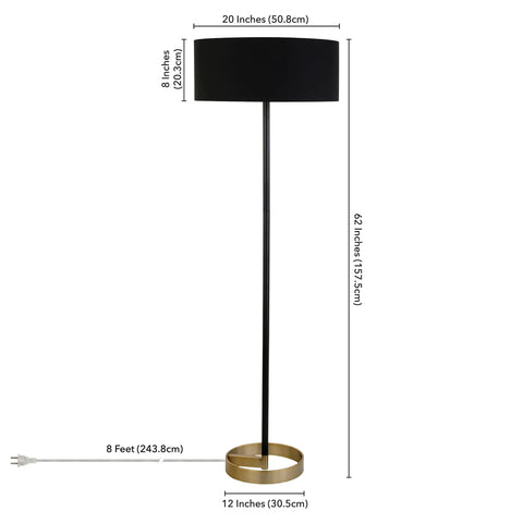 Estella Two-Tone Floor Lamp With Oversized Drum Shade And Hand-Painted Base In Matte Black Brass Black Finish 62 Inches Tall