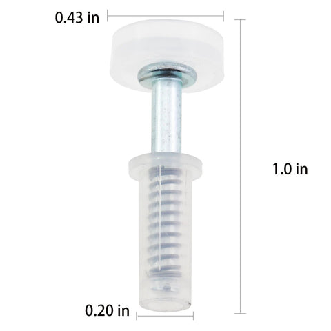 4 Pack Double Folding Door Roller Guide Rails With Spring Loaded Upper Wheel Elastic Shaft And Metal Top Pivot Plastic Bottom Flanges For Stable Support Seven Eighths Inch Wheel Diameter Replacement Hardware Kit For Smooth Sliding Doors, showing dimensions of upper roller guide.