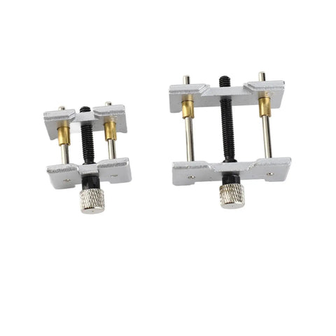 Watch Movement Holder 2 In 1 Repair Tool Durable Aluminum Alloy Pro Grade Dual Sided Fixed Base in white, two sizes shown.