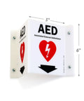 Two Sided Acrylic Aed Sign Built Hard As Nails To Help You Locate Life Saving Gear Fast With Heavy Duty Polished Wall Mount Display Featuring Bold Down Arrow Symbol Indoors Outdoors, 5x6 inch.