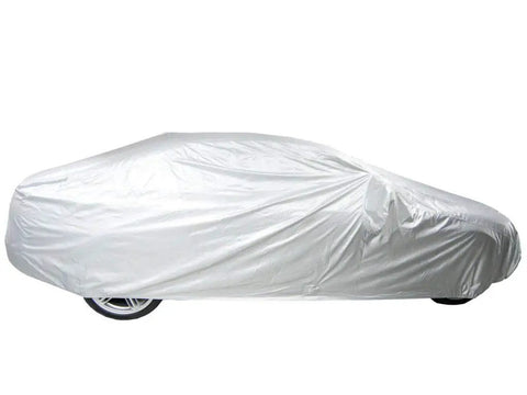 Heavy Duty All Weather Car Cover Gonna Shield Your Tesla Model S Like Armor While Crushing Rain Snow And UV Damage Through Super Breathable Water Repellent Material Made For Rough Daily Use, white cover on car.