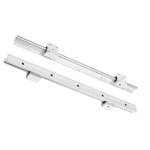 Real Deal SBR12 Linear Rail Shaft Set Built Tough With Four Matching Bushings Featuring Pre Drilled Mounting Holes For CNC Routers 3D Printers And Robotics Projects, showing two aluminum guide rails.