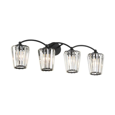 Black Crystal Vanity Light Fixtures For Bathroom Four Light Crystal Wall Sconce With Dimmable E26 US Socket Excludes Bulb Modern Crystal Bath Lighting For Hallway Or Powder Room
