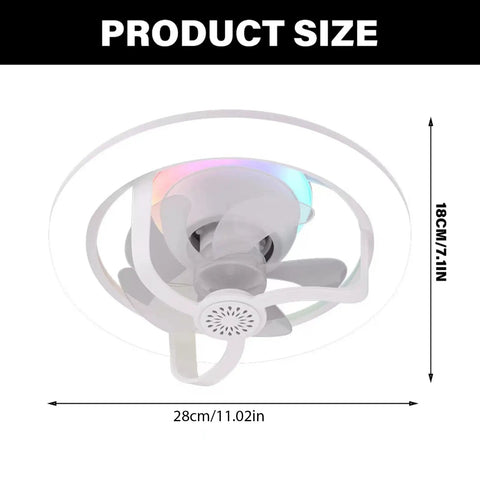 Lonfgrc Aromatherapys Oscillating Ceiling Fan Light with Multiple Lighting Modes for Living Room Home Restaurant Comfort White, top view with dimensions.