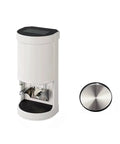 Game Changing Electric Coffee Tamper With 30 Kg Steady Pressure And Easy Touch Screen Controls, white automatic espresso tamper with steel plunger.