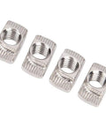 Four European Standard T Nut 45T M8 Threaded Sliding Nuts For Aluminum Profiles shown in close-up angle.