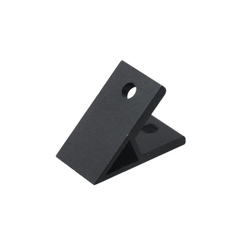 Close-up of a 45-degree black aluminum corner bracket for 4040 profiles, part of a 4 Pack 45 Degree Aluminum Corner Brackets For 4040 Profiles Black Aluminum Extrusion Accessories.