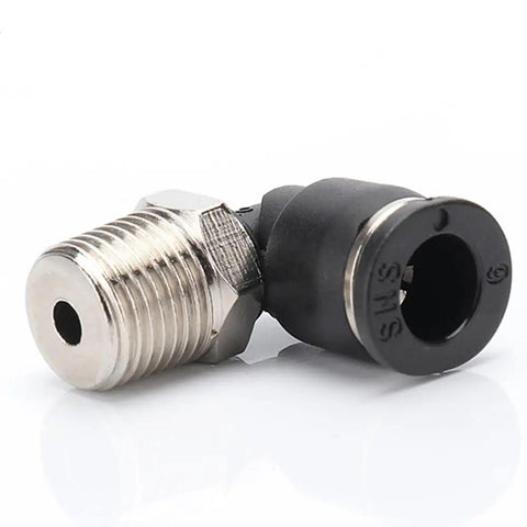 Compact L Shaped Pneumatic Elbow Fitting For Micro Systems With M3 To M6 Threads And 3 To 6 Mm Tubing 90 Degree Right Angle Connector