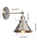 Heavy Duty Adjustable Wall Sconce With Sleek Up Down Shade And E27 Socket For Bedroom Reading Lights and Hallways showcasing dimensions and metal finish.