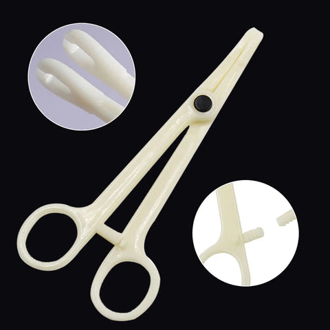 Disposable Piercing Clamp Set 10Pcs One Time Use Forceps Slotted Navel Piercing Plier For Tattoo Tools And Piercing Supplies Anti Allergy PVC Medical Grade Easy Sterile Setup, white PVC clamp