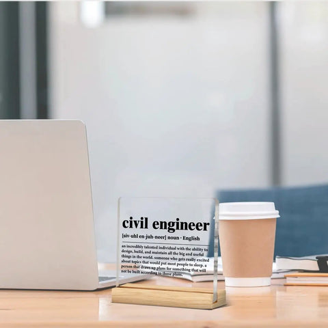 Clear Acrylic Desk Plaque Sign For Civil Engineers Cool Office Decor Gift For Engineers Engineering Gifts For Civil Engineer Definition Plaque 4x4 Inch Sign With Wood Stand Desk Decor