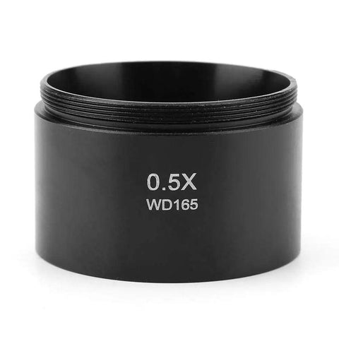 0.5X Auxiliary Stereo Microscope Objective Lens With 48mm Mounting, long black metal body, WD165