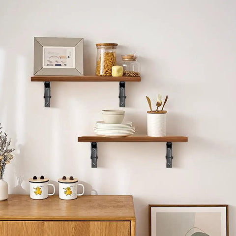 Heavy Duty Collapsible Shelf Brackets Set 2 Pack Wall Mount Holds Up To 90Kg supporting wood shelves with decor items
