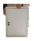 Pro Grade Aluminum Access Panel For Drywall Walls Hvac Plumbing Duct Inspection Door being held, featuring a locking mechanism.