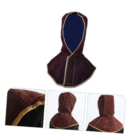 Five Pack Cowhide Welding Hood Cap And Neck Drape For Welders And Metalworkers, heavy duty head cover showing front and back views