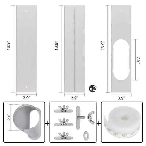 Portable AC Window Kit With Adjustable Vertical And Horizontal Sliders Universal Window Plate Seal For 5.9 Inch Exhaust Hose