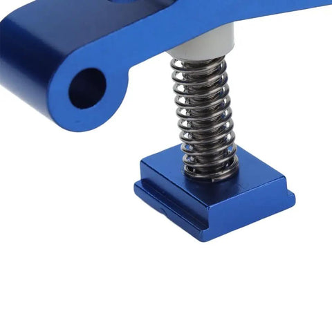 Super Cool Anu Limen T Track Clamp In Vivid Blue For Rocksolid Hold Downs On Your CNC Router And Woodworking Metal Parts Fixing Needs close-up of spring mechanism