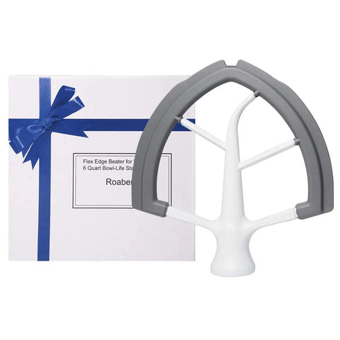 Flex Edge Beater For 6 Quart KitchenAid Bowl-Lift Stand Mixer, Flat Beater Paddle With Flexible Silicone Edges shown with packaging box.