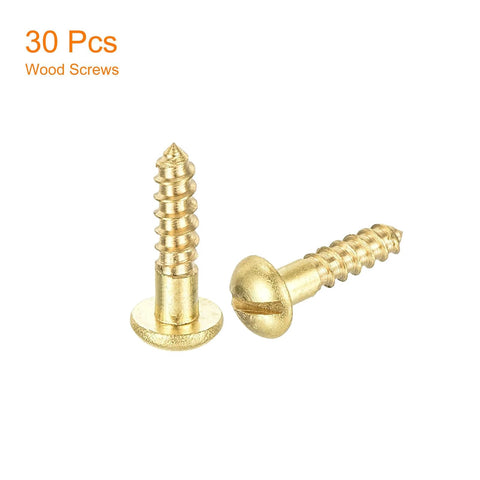 Brass Wood Screws M2.5 By 10mm Slotted Round Head Self Tapping 30 Count Durable Brass Fasteners for DIY Projects