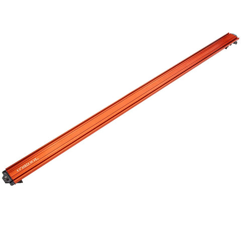 Top Shelf 50 Inch Aluminum Straight Edge Cut Guide For Circular Saw Router And Jigsaw with quick lock clamp in orange.