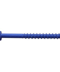 Blue Concrete Anchor Screws 1/4 Inch By 2.75 Inch Hardened Carbon Steel Masonry Fasteners Anti Rust Finish. Close-up of a single blue screw.