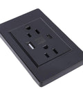 Next Level Wall Outlet With Fast Usb C And Dual Usb A Ports 15 Amp Electrical Receptacle in sleek black design showing ports.