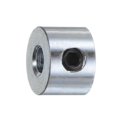 Eight Pack Set Screw Shaft Collars With One Eighth Inch Bore Zinc Plated Carbon Steel Construction, Three Eighths Inch Outside Diameter, One Quarter Inch Width, Axle Collar Clamp Includes Hex Wrench, Heavy Duty Locking for Precise Positioning. Single zinc-plated steel shaft collar with set screw bore