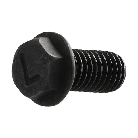 Premium Left Hand Thread Hex Flange M8 X 18mm Saw Blade Screws For Cutting Machines High Strength Carbon Steel black screw close-up.