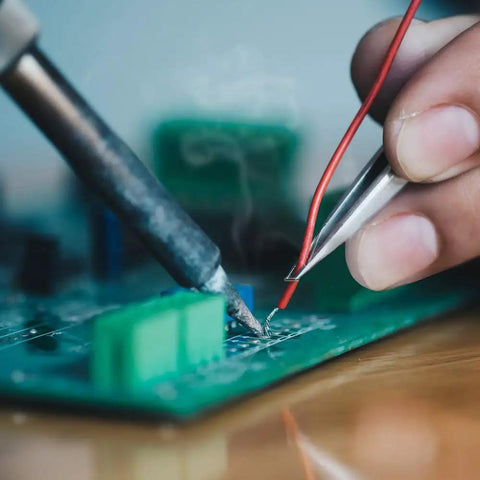 Close-up of soldering process using Solder Tips Set For ET Soldering Irons And Compatible WES WESD PES WE Stations 6 Copper Tips Pack