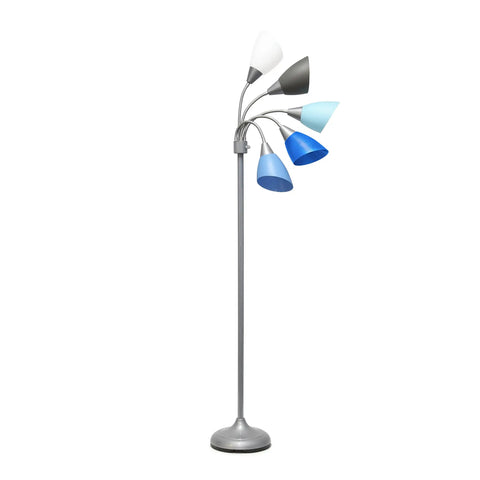 Five-Head Medusa Floor Lamp With Adjustable Goosenecks, Silver Base, Blue White Gray Shades, Dope Modern Lighting For Kids Bedroom, Playroom, Living Room Or Office, 67 Inch Tall