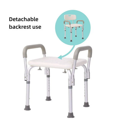 Tool Free Assembly Spa Bathtub Shower Lift Chair With Adjustable Height, Removable Arms And Backrest, White Bath Chair