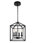 Farmhouse Black Pendant Light Lantern Chandelier For Kitchen Island Foyer Dining Room And Hallway Industrial Style Four Light Fixture With E12 Sockets Measures 17 By Eleven Point Eight Inches No Glass To Clean And Easy Ceiling Mount.