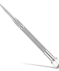 Top Shelf Tungsten Carbide Pocket Scriber For Driving Razor Sharp Weld Marks And Engraving Metal Glass Or Ceramic Sheets With A Comfy Handle That Crushes Rough Work Daily, silver metal tool with hex grip.
