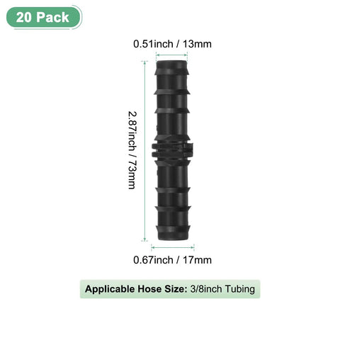 20 Pack Drip Irrigation Barbed Fittings For Three Eighths Inch Tubing Connector Plastic Couplings Garden Greenhouse