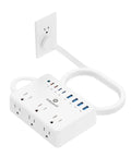 No Cap Necessary Heavy Duty 100W Power Strip With 6 AC Outlets And 8 USB Ports For Fast Charging desk organizer with white design.