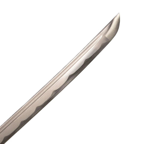 Close-up of the folded 1045 carbon steel blade of the Badass 40.2 Inch Hand Forged Full Tang Metal Sword With Red Scabbard Detachable Pocket Knife