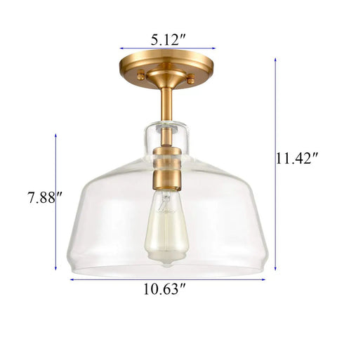 Modern Brass Ceiling Light Sleek Semi Flush Mount With Glass Shade Gold Finish, 10.6 Inch Diameter And 11.4 Inch Height