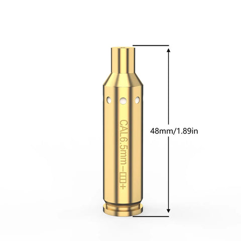 Red Laser Bore Sighter For 6.5 Creedmoor Caliber, Caliber Specific Bore Sighter Tool For Quick Gun Zeroing, 48mm cartridge with text