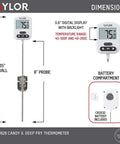 Programmable Digital Candy And Deep Fry Thermometer With Green Light Alert Display Long Stem And Adjustable Pan Clip