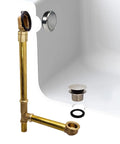Solid Brass Bathtub Drain Overflow Box With Ball Joint Satin Nickel Finish Crafted For Real Heavy Use On Deep Soak Baths, showing assembled brass pipes.
