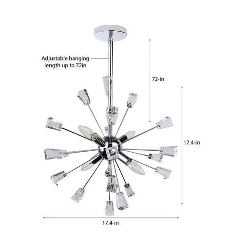 Four Light Crystal Sputnik Chandelier In Polished Chrome, Modern Ceiling Light Fixture With Dazzling Glass Orbs For Living Room.