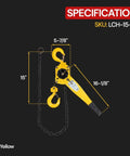 Specifications of Two Pack Viking Manual Lever Chain Hoist 1.5 Ton Lift 20 Ft Reach 3000 Lbs Capacity Heavy Duty Hooks