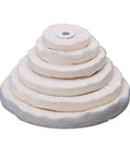 Premium Cloth Buffing Wheel Grinding Pad Compatible With 3 To 8 Inch Bench Grinders stacked in sizes for polishing metal and wood.